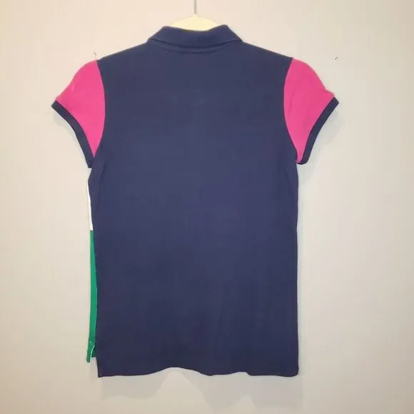 Girls POLO RALPH LAUREN Polo Shirt Size 10-12 Large Colorblock Patchwork - Picture 2 of 6